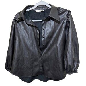 Zara Bomber Jacket water-repellent faux lether Black Size XL